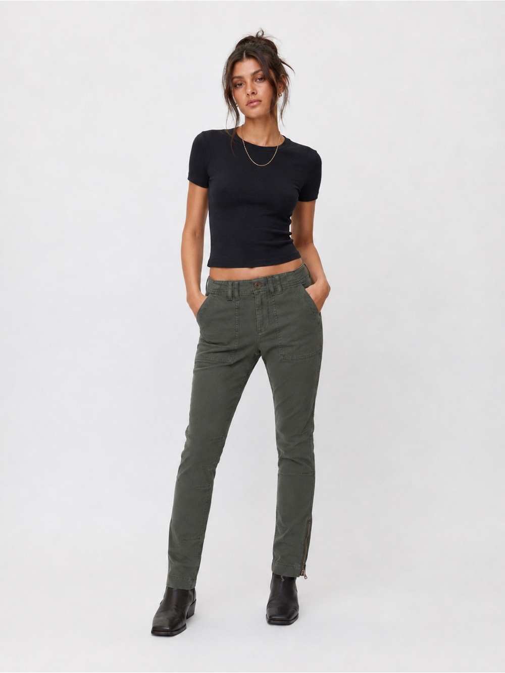 White House Black Market The Slim Crop Utility Pants Size 00 Olive